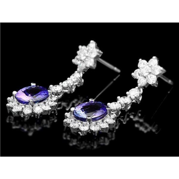 14k Gold Earrings: 4ct Tanzanite, 3ct Diamond