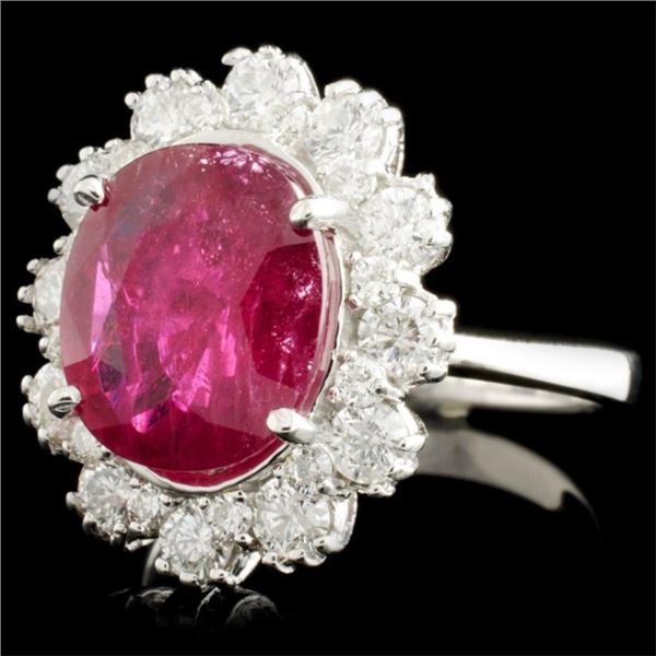 5.06ct Ruby & 1.24ctw Diamond Ring in 14K Gold