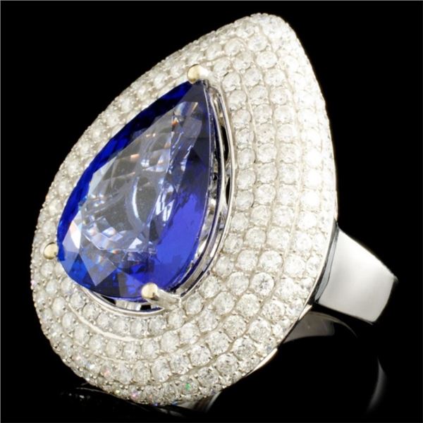 12.77ct Tanzanite & 3.79 Diamond 18K Gold Ring