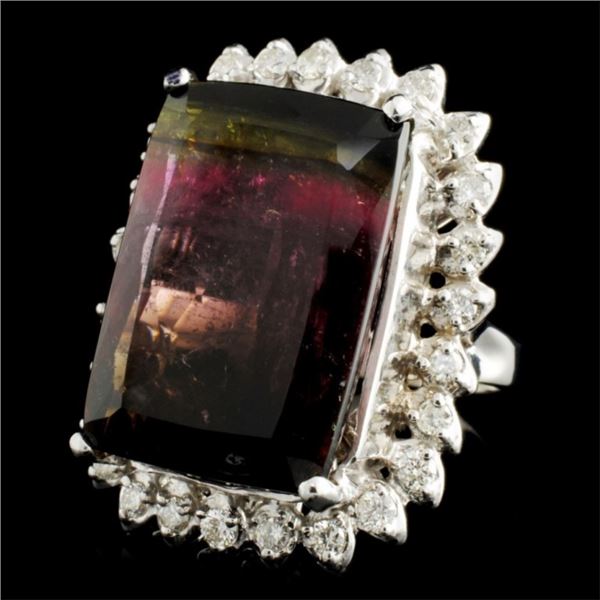 14K Gold Ring: 24.06ct Tourmaline & 0.77ctw Diam