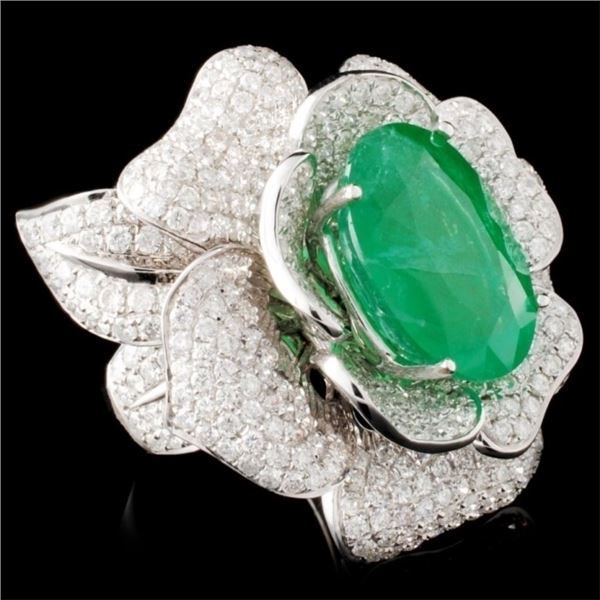 18K Gold Ring w/ 11.21ct Emerald & 5.52ctw Diam