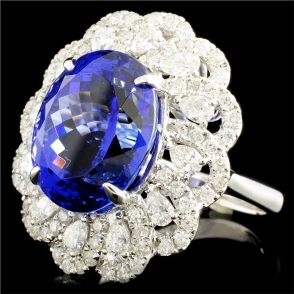 10.73ct Tanzanite & 1.67ctw Diam Ring in 18K Gold