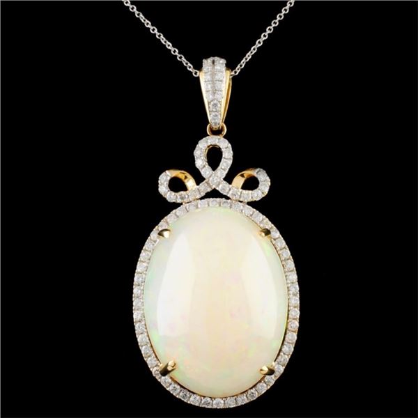 34.45ct Opal & 1.55ctw Diam Pendant in 14K Gold