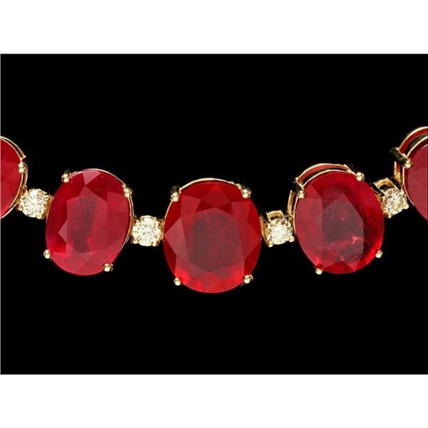 135ct Ruby & 4ct Diamond Necklace, 14k Gold