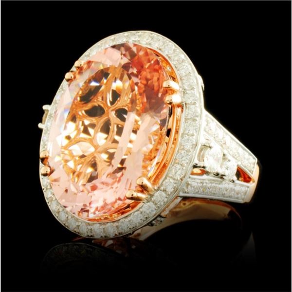 13.63ct Morganite & 1.55ctw Diam Ring in 14K Gold