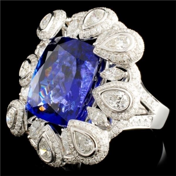 17.56ct Tanzanite & 3.50ctw Diam Ring in 18K Gold