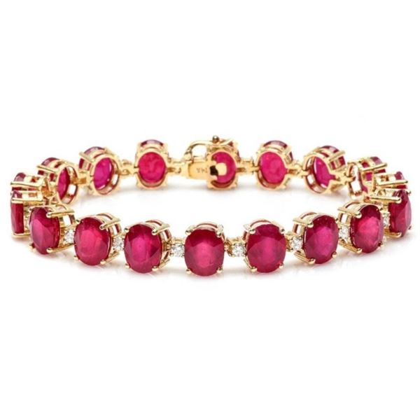 45ct Ruby & 1ct Diamond Bracelet in 14k Gold