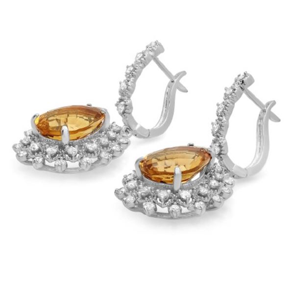 9.50ct Citrine & 1.50ct Diam Earrings - 14K Gold