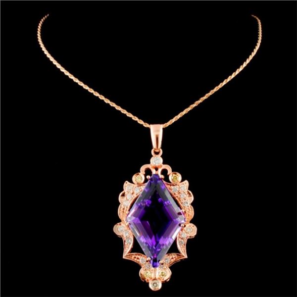 14K Gold Pendant 16.61ct Amethyst & 1.00ctw Diam