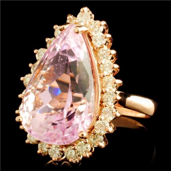 13.58ct Kunzite & 1.12ctw Diamond Ring in 14K Gold