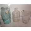 Image 6 : Glass pitcher, vintage jars and bottle