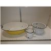Vintage Enamel Ware, Large Yellow Bowl, Jug and