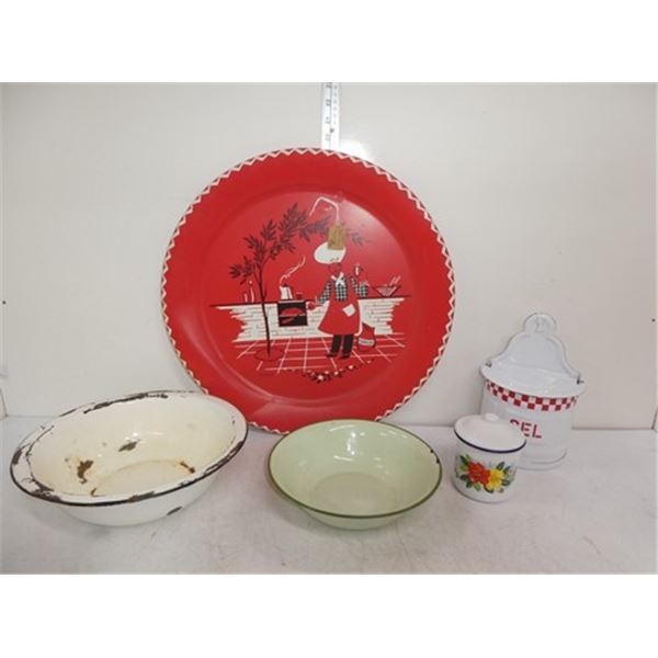 Vintage enamel plates, decorative chef plate,