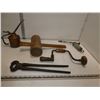 Antique Tools, Wooden Hammer, Drill, Oil Can,