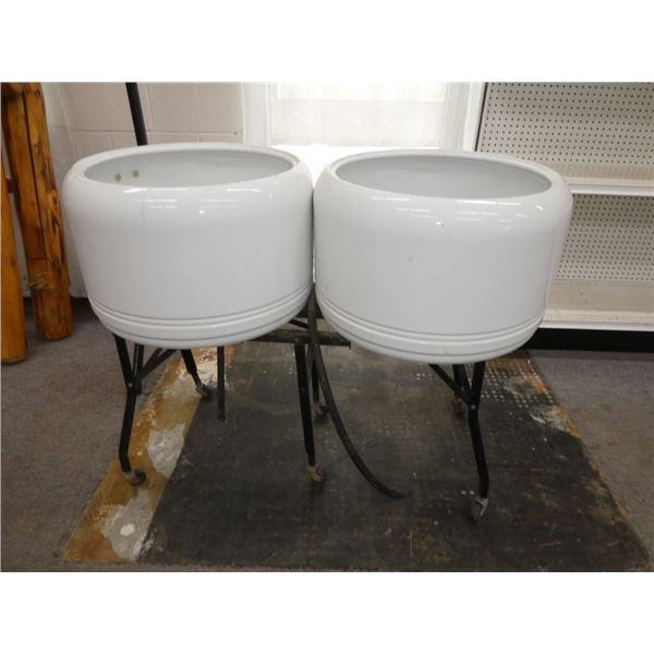 Vintage Double Enamel Washtubs on stand