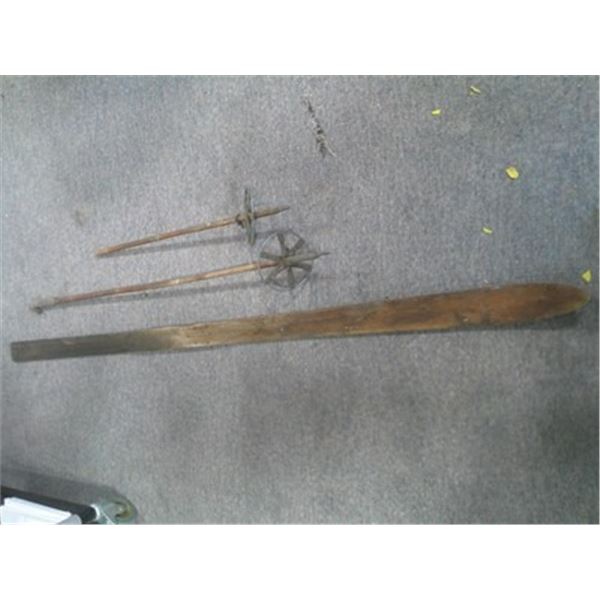 Antique Ski and Set of Ski Pools