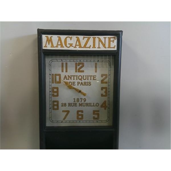 Vintage Looking Metal  Magazine Rack and Clock