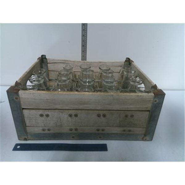 Antique Wooden Krate with Milk Bottles