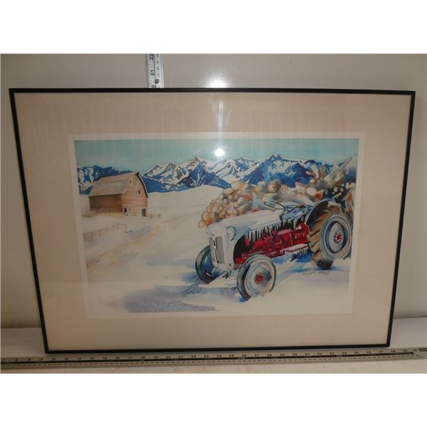 Framed, Original Painting of Tractor in Winter