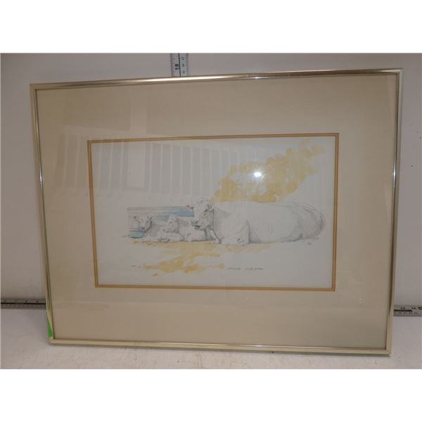 Framed, Signed Print "At the Trough"