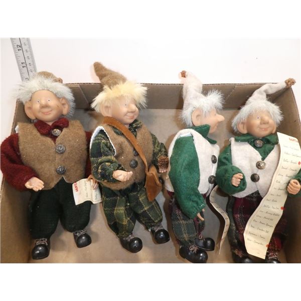 4 Smiling  Elf Figurines