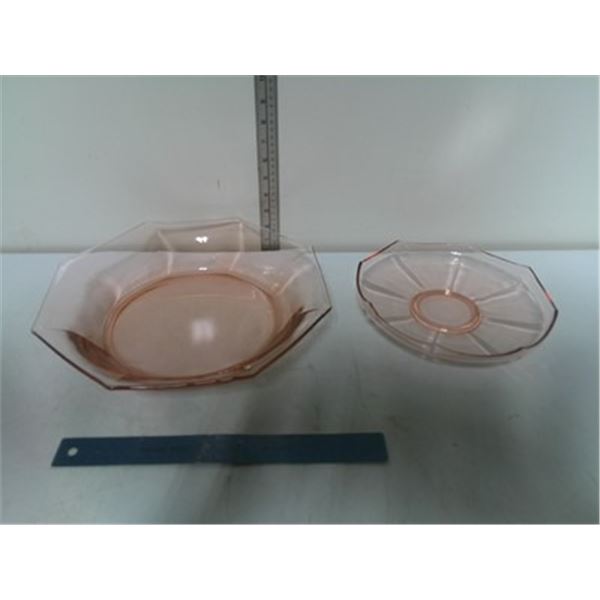 2 Depression Glass Serving Bowl and Plate