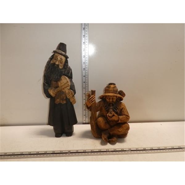2 Wooden Carved  Old Bearded Men Statues