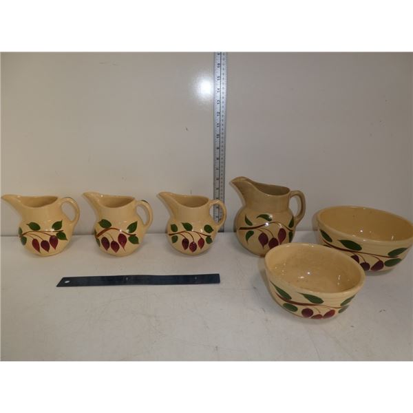 Vintage Stoneware, 4 Jugs and 2 Serving Bowls