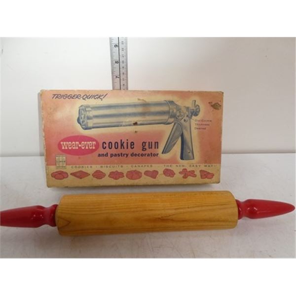 Vintage cookie gun, rolling pin