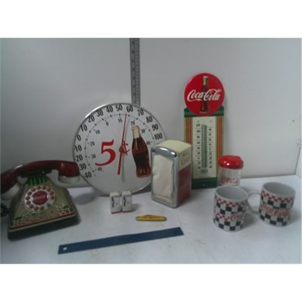 Misc. Coca Cola Decor Items, Phone, Mugs , Napkin