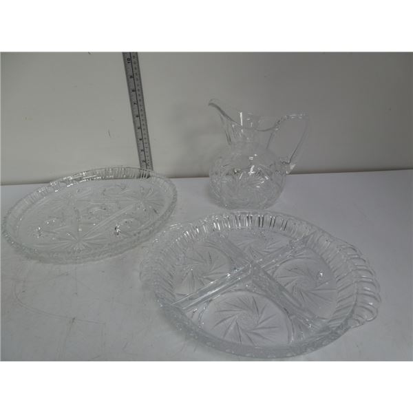 Heavy Chrystal Serving Platters and Jug
