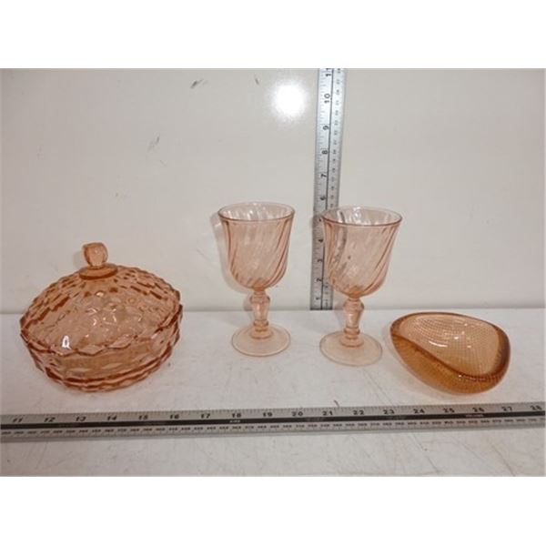 Antique Depression Glass 2 Wine Glasses, Lidded Ds