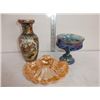 Fire king peach lustre shell dish, pedestal dish,