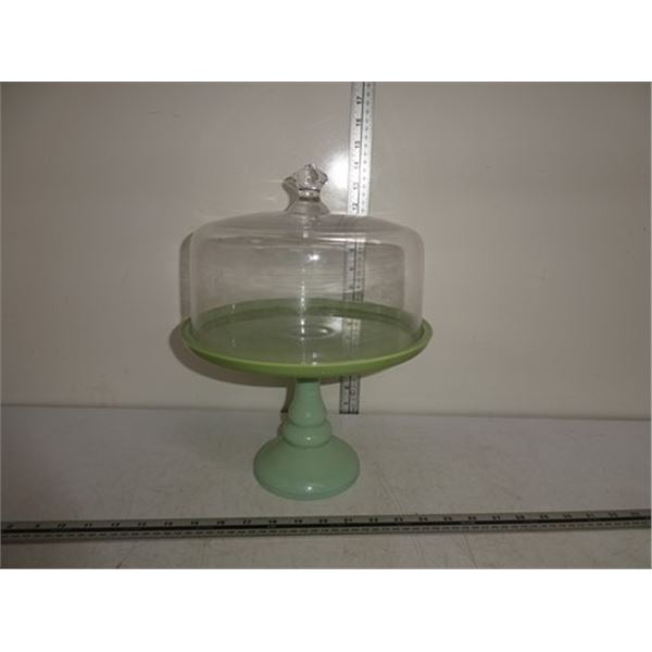 Jadeite green cake stand w/ cover