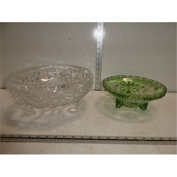 Large Chrystal and Green Glass Bowls