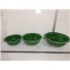 3 green Glass Pyrex  mixing bowls