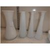 Image 4 : 4 White Glass Vases and 1 Candy Dish