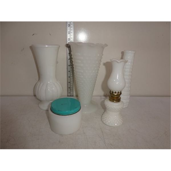 Randall milk glass vase, glass vase, white glass