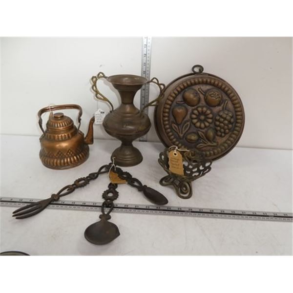 United arab republic copper tea pot and vase,