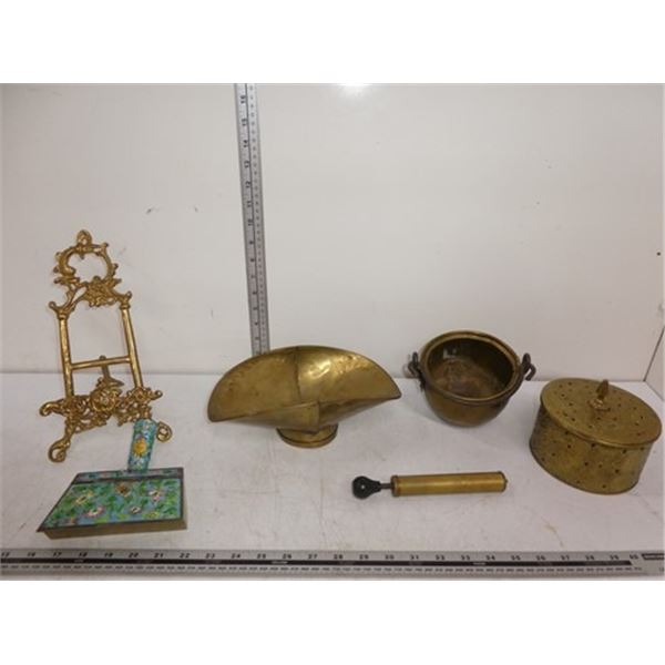 Vintage silent butler, brass planters, etc.