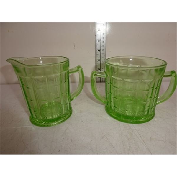 Uranium glass cream and sugar set