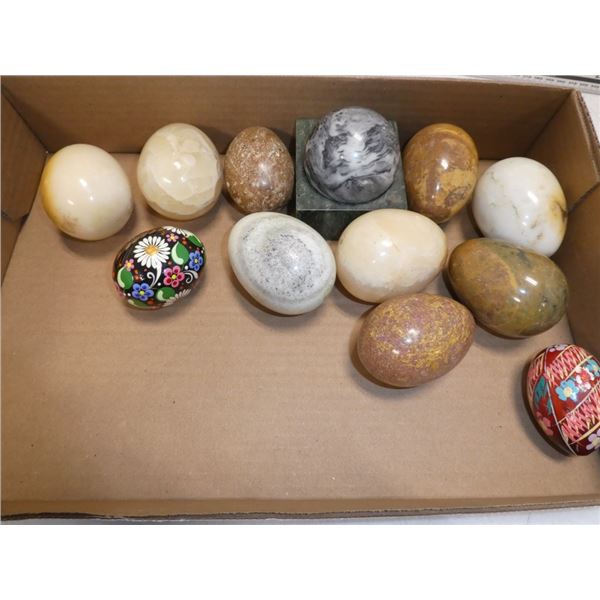 Misc. Stone Eggs and 2 Hand Painted Eggs