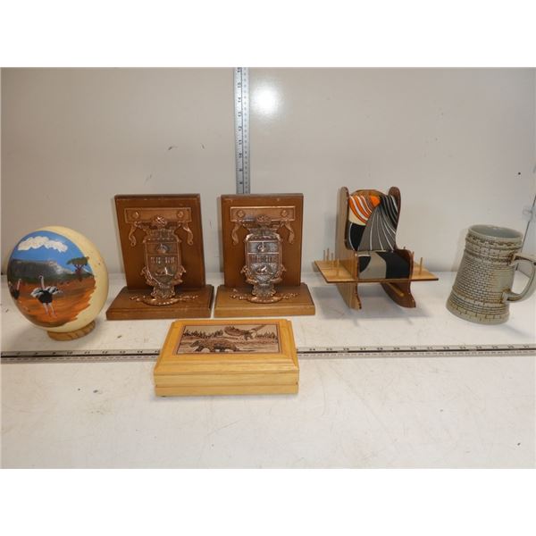 Set of Book Ends, Handpainted Ostrich Egg,