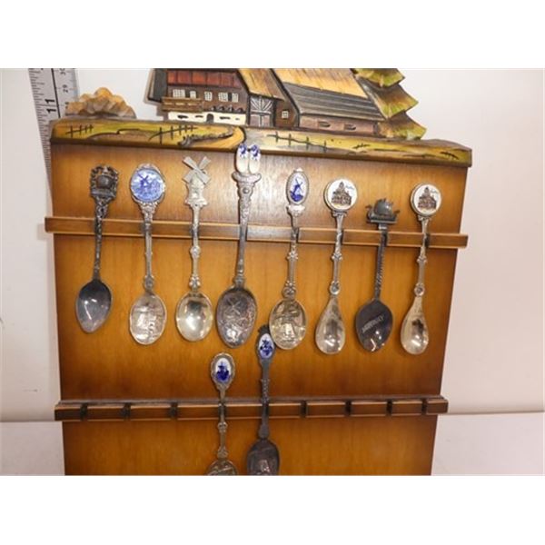 Wood crate w/ collection of spoons