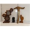 Image 1 : Misc. Wood Carvings, 2 Faces, Gear Art Work,