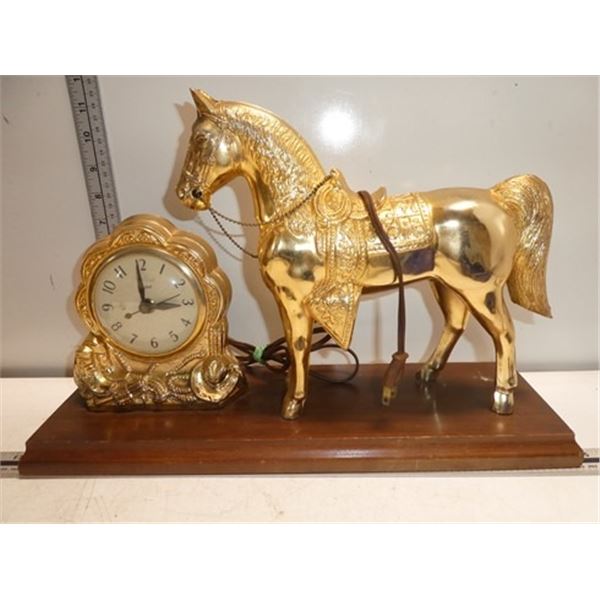 Vintage Ornate Metal Mantle Clock with Horse