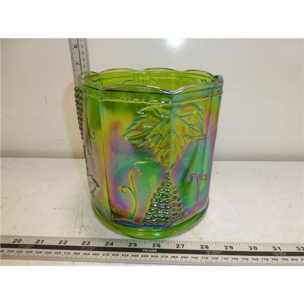 Vintage Green Irisdescent Carnival Glass Canister