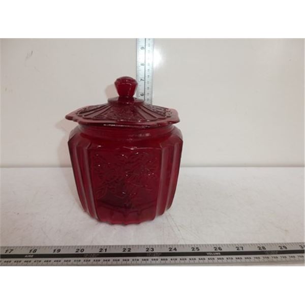 Antique red glass cookie jar