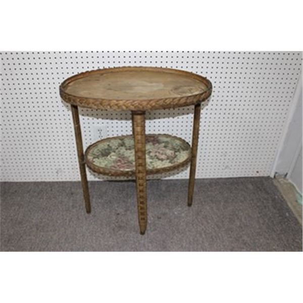 Antique Wooden / Wicker 2 Tiered  Side Table