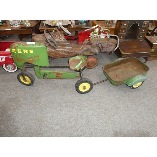 Antique John Deere Peddle Car and Cart